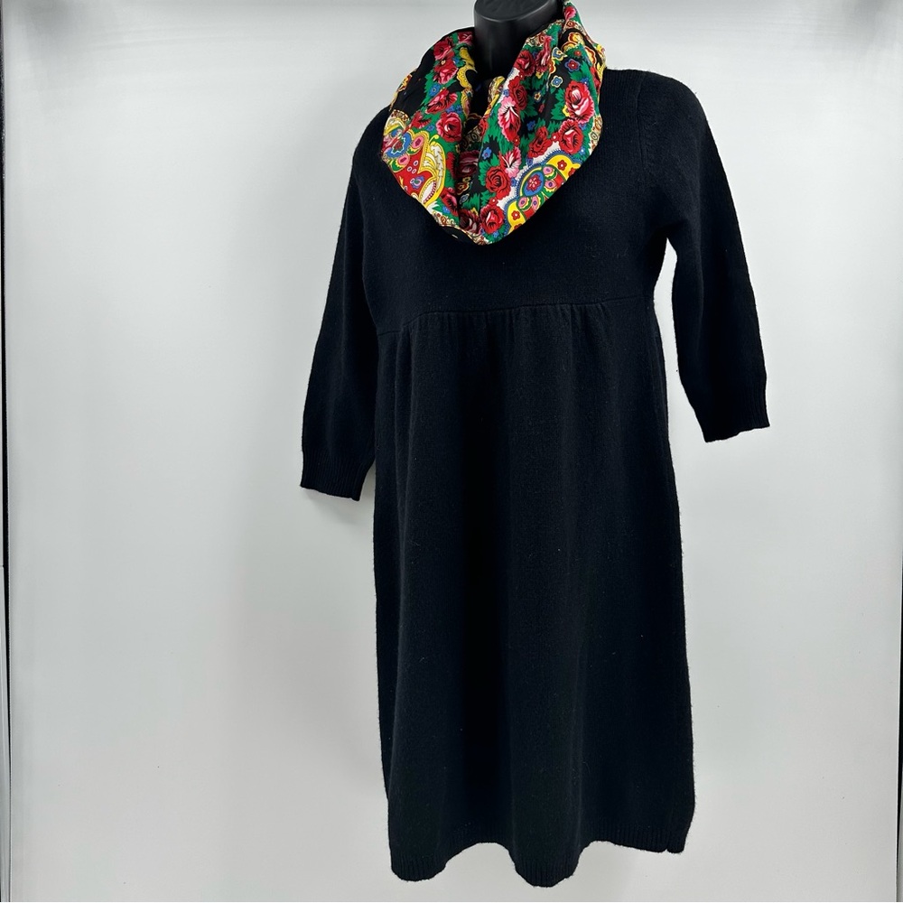 Manoush Warm Wool Blend Cowl Neck Colorful Scarf Dress Sleeve Black Size Medium